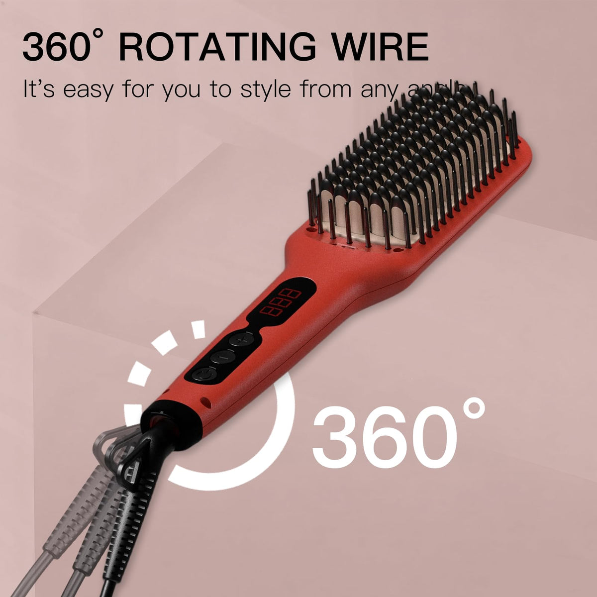 MEGAWISE Hair Straightener Brush in use on thick hair