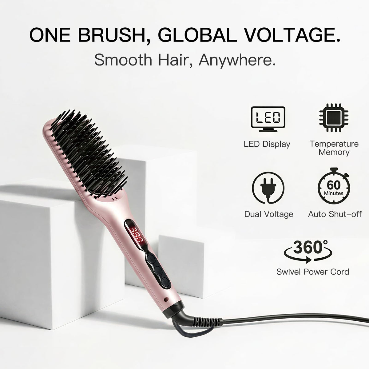 MEGAWISE Hair Straightener Brush KL1025 in use on hair