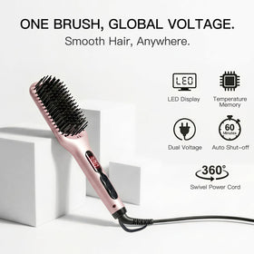 MEGAWISE Hair Straightener Brush KL1025 in use on hair