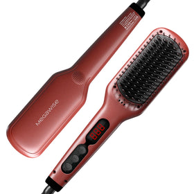 MEGAWISE Hair Straightener Brush Pro front view in Tomato Red