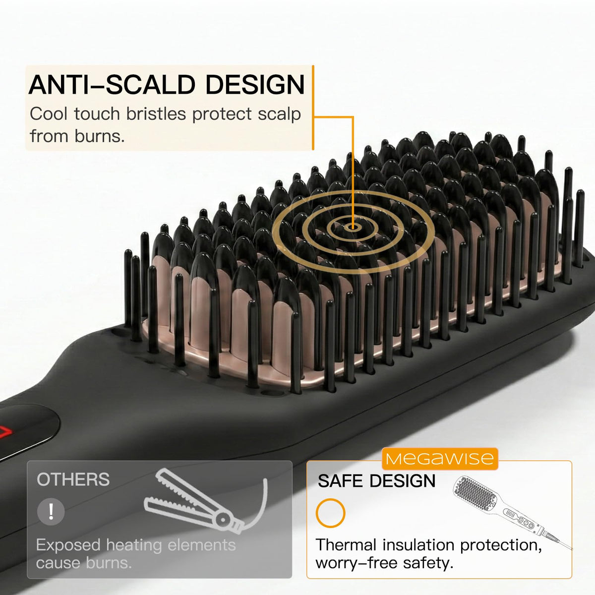 MEGAWISE Pro hair straightener brush side view
