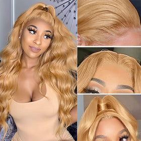 MEGOOD Honey Blonde Wig back view displaying length