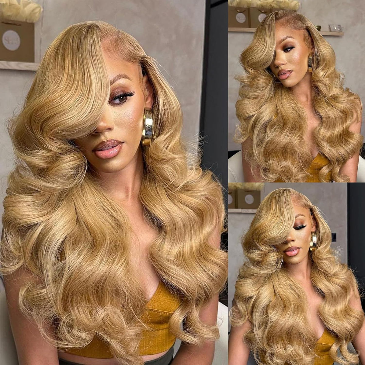 MEGOOD Honey Blonde Wig side view showing texture