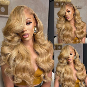 MEGOOD Honey Blonde Wig side view showing texture