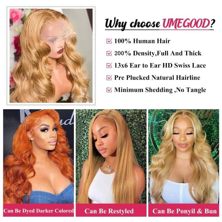 MEGOOD Honey Blonde Wig styled in a ponytail