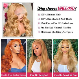 MEGOOD Honey Blonde Wig styled in a ponytail