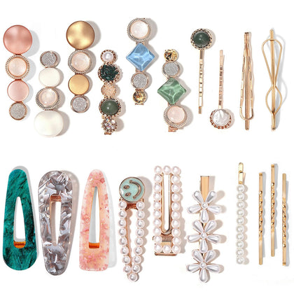 Mehayi 20 PCS Pearls and Acrylic Resin Hair Clips set displayed on a white background