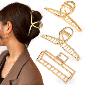 Mehayi 3 PCS metal large claw clips in black, front view