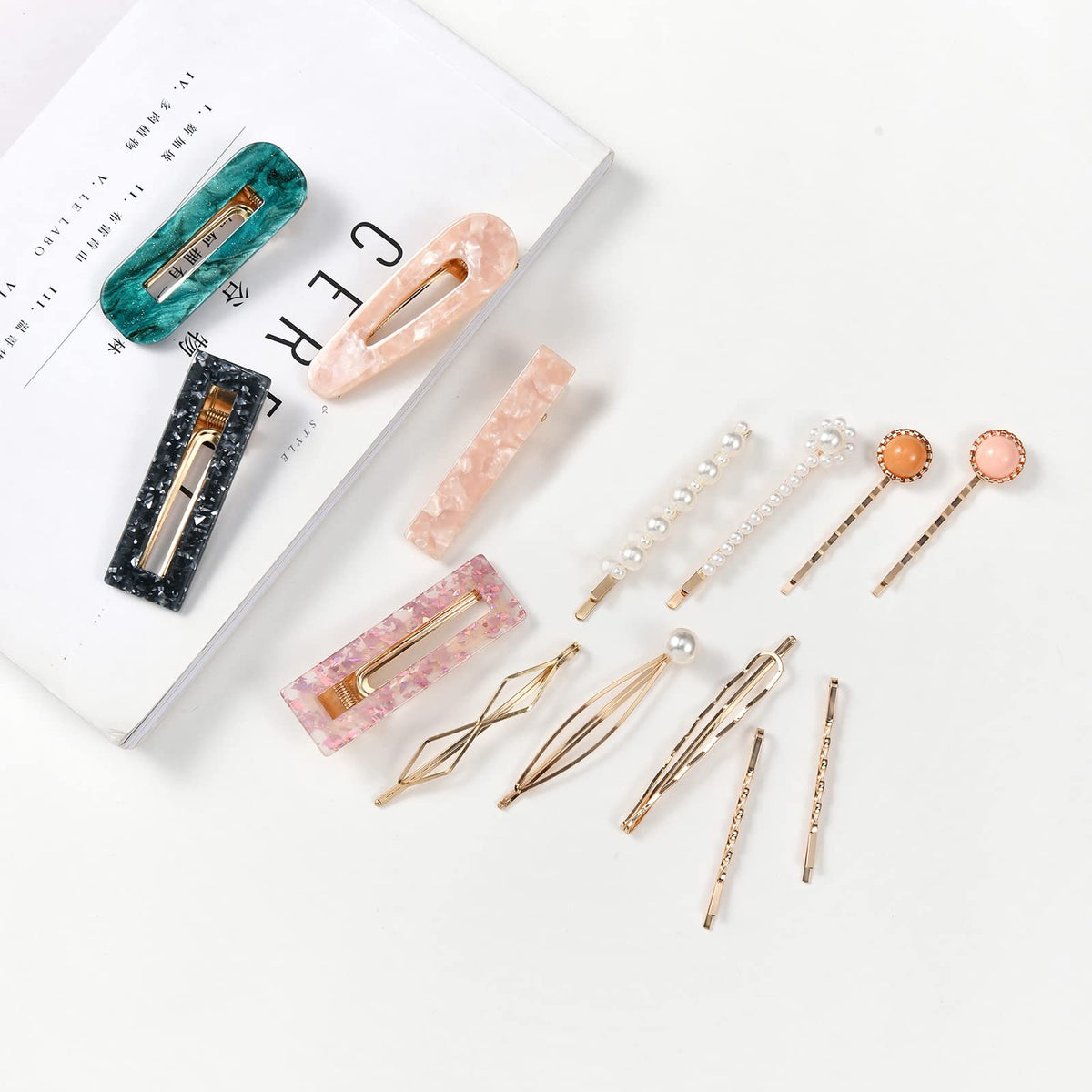 Mehayi acrylic resin hair barrettes displayed on a white background