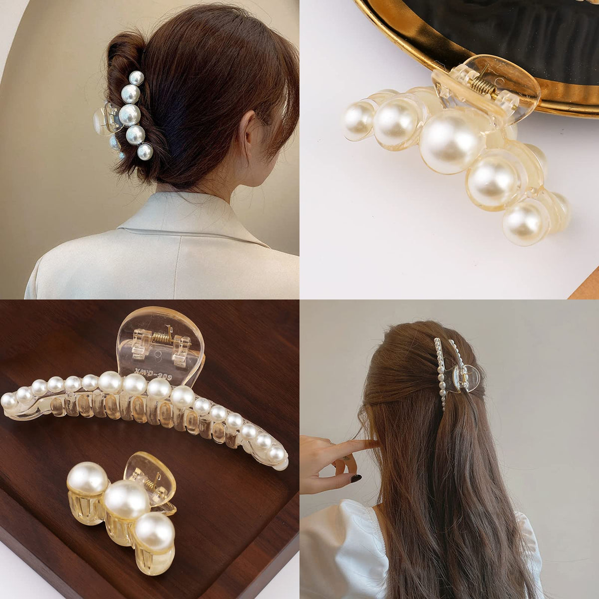 Mehayi pearl hair claw clips displayed on a white background