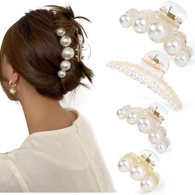 Mehayi Pearl Hair Claw Clips Set with four different sizes