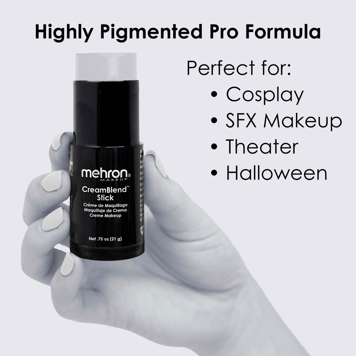 Mehron CreamBlend Stick Light Grey on a model's face