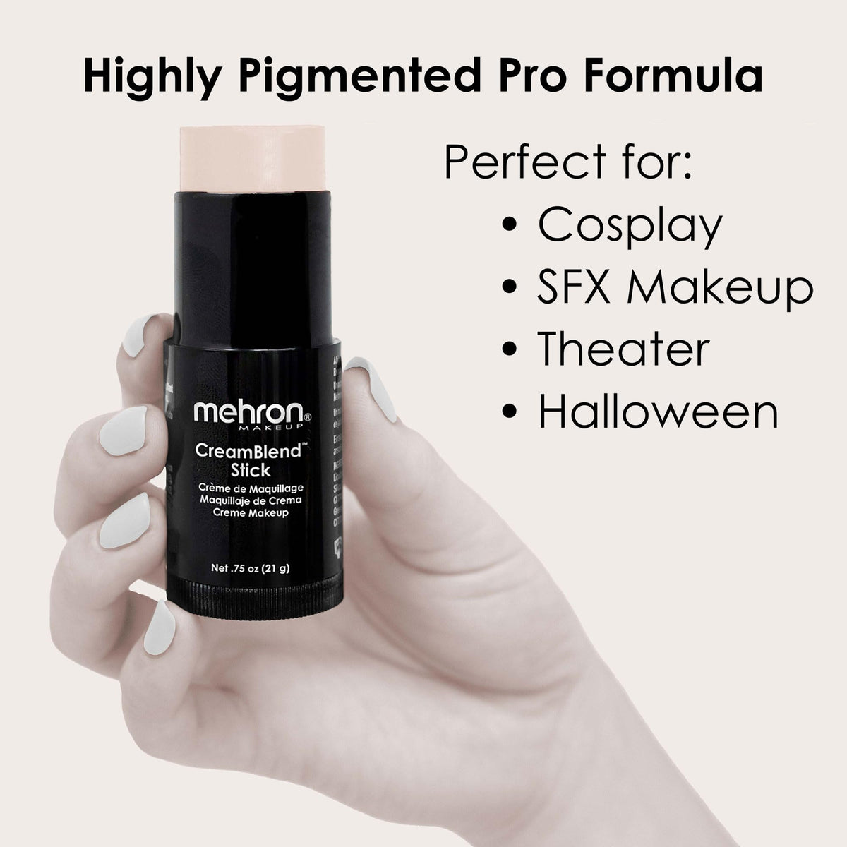 Mehron Makeup CreamBlend Stick packaging with ingredients list