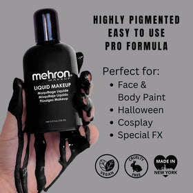 Mehron Makeup Liquid Makeup BLACK applied on skin