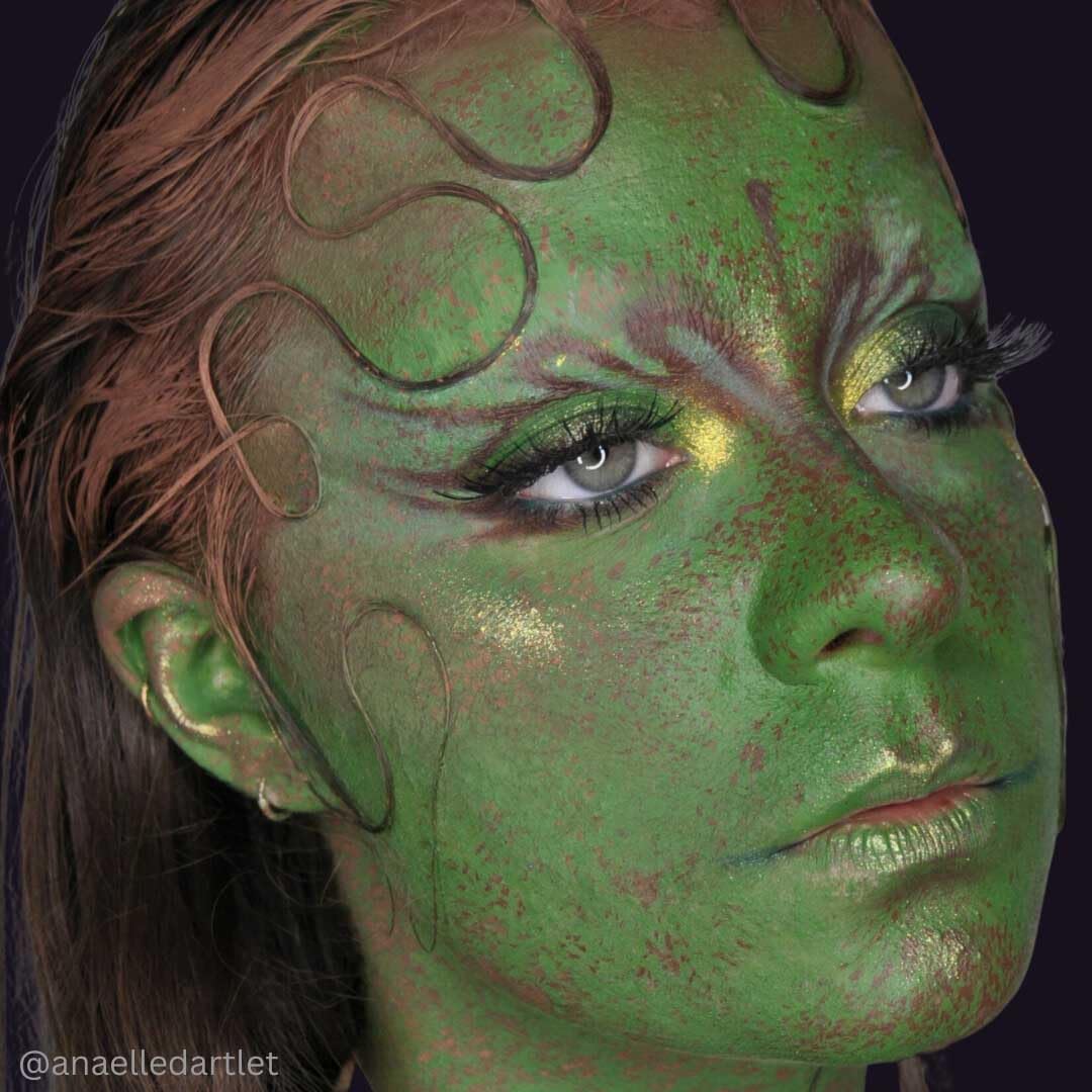 Mehron Makeup Liquid Makeup GREEN in use on face
