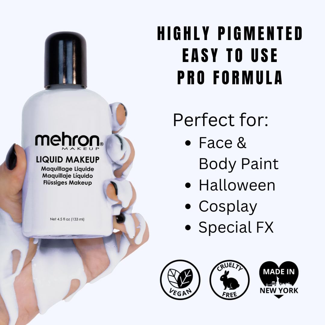 Mehron Makeup Liquid Makeup Moonlight White application with brush