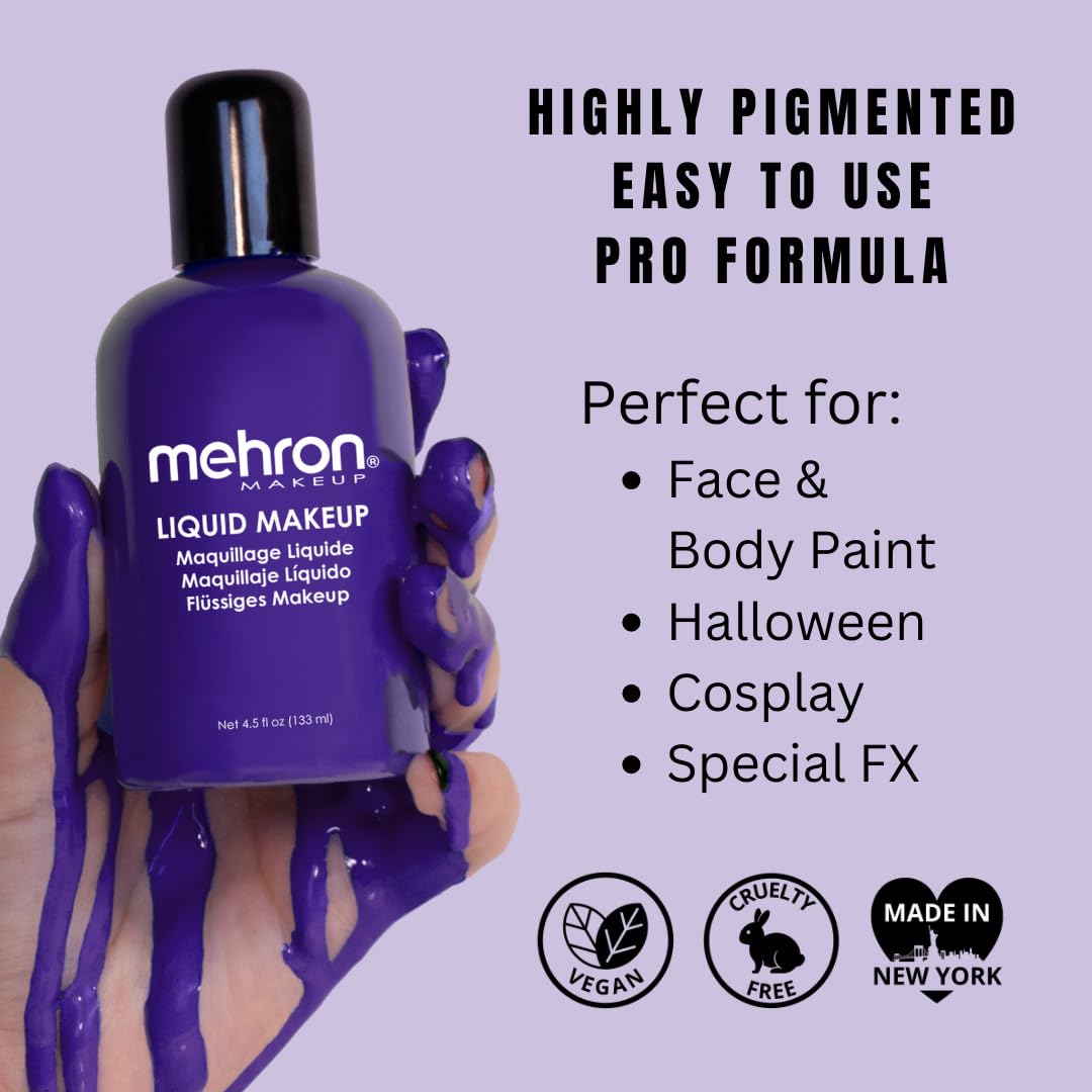 Mehron Makeup Liquid Makeup Purple bottle side view