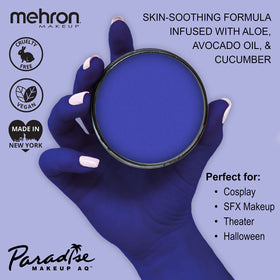 Mehron Makeup Paradise AQ Dark Blue packaging with ingredients