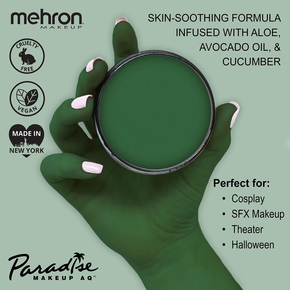 Mehron Makeup Paradise AQ Dark Green body paint packaging