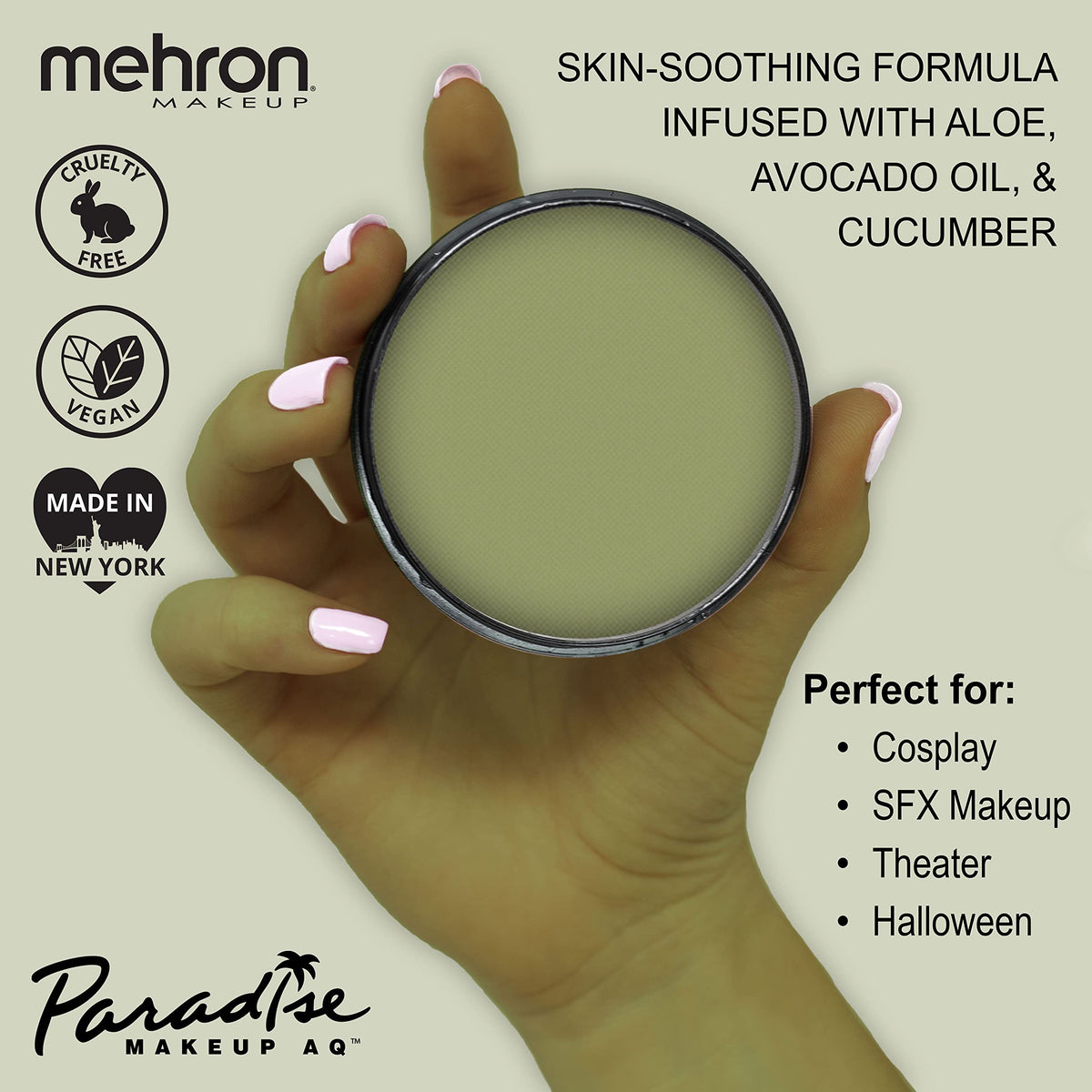 Mehron Makeup Paradise AQ Face & Body Paint Olive packaging