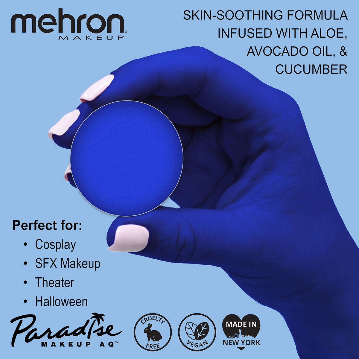 Mehron Makeup Paradise AQ Lagoon Blue packaging side view