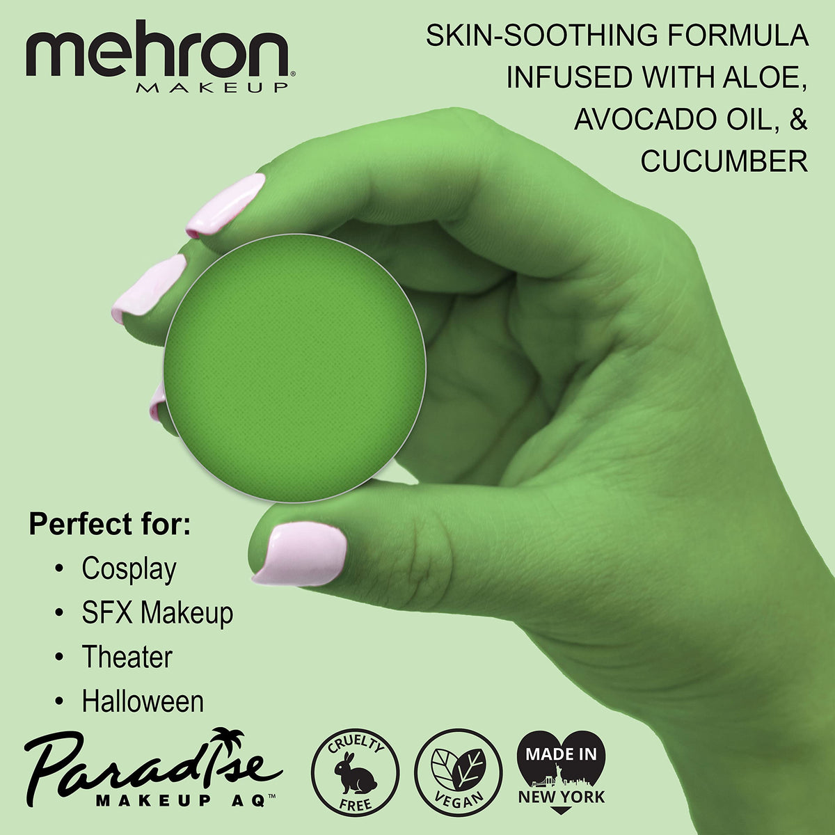 Mehron Makeup Paradise AQ Light Green face paint with brush