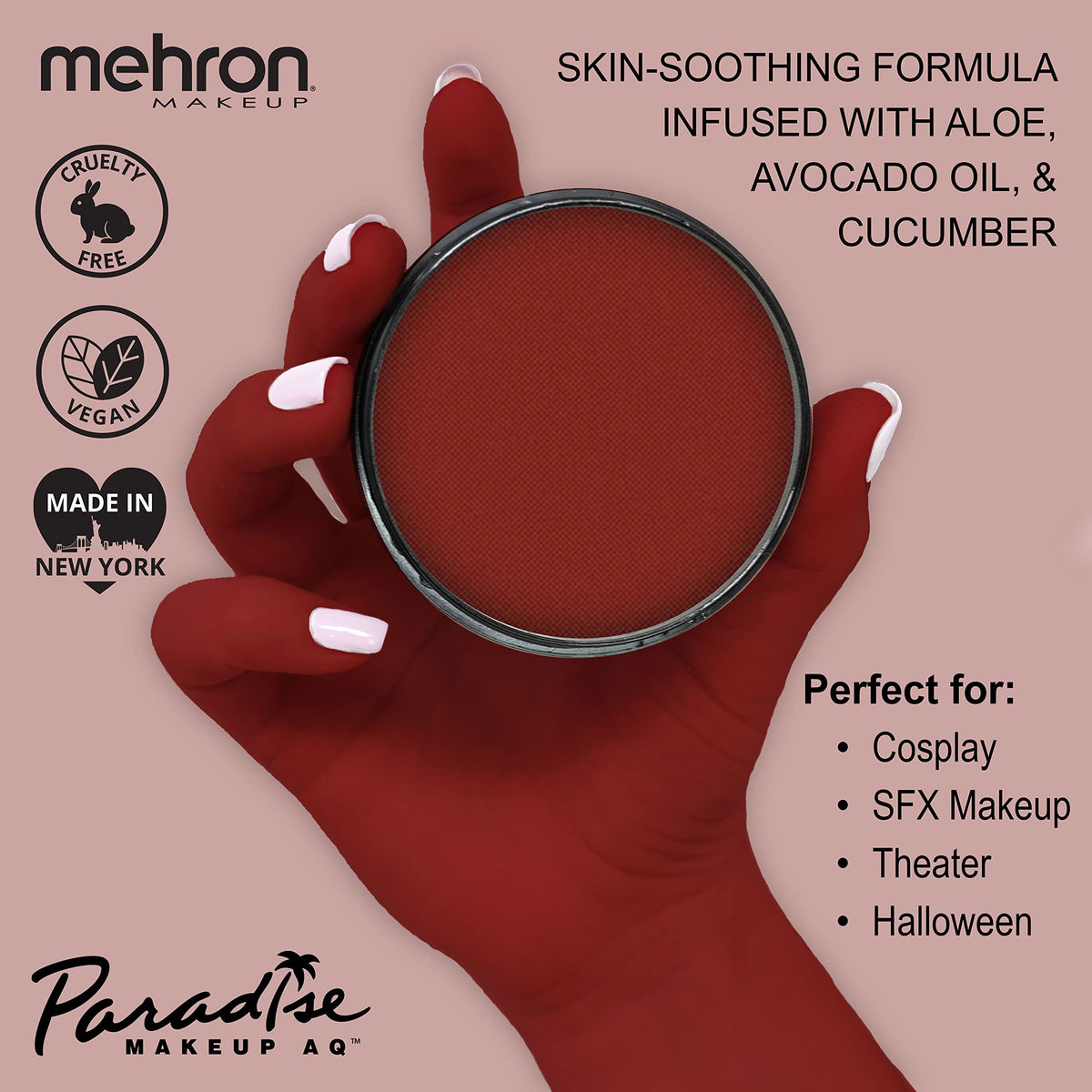 Mehron Makeup Paradise AQ RED Face & Body Paint swatch on skin