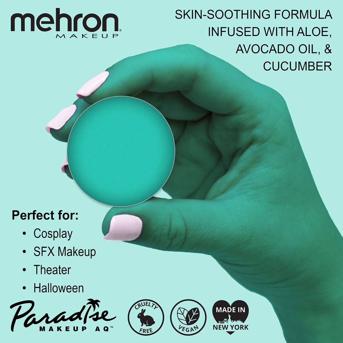 Mehron Makeup Paradise AQ Teal paint with brush and sponge