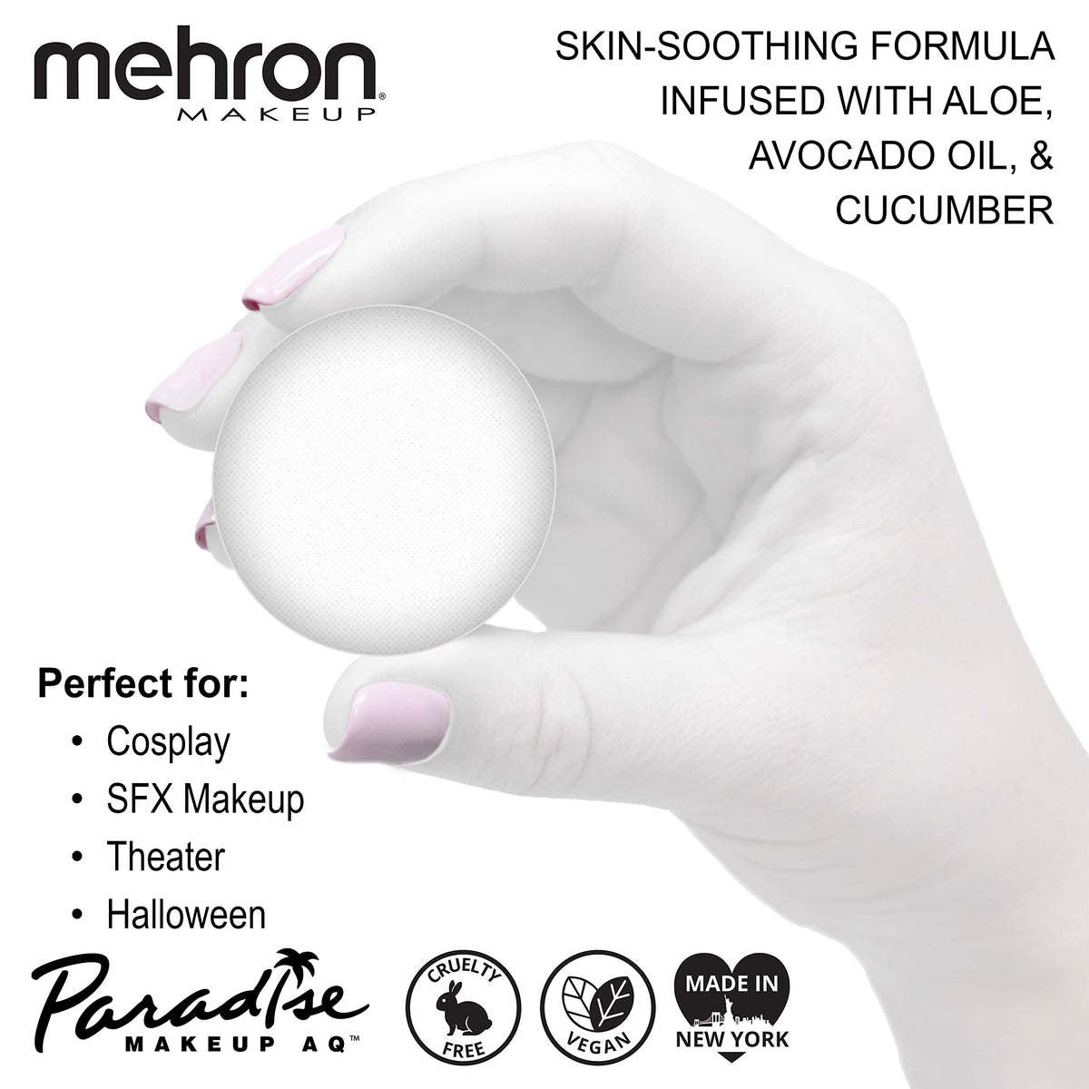Mehron Makeup Paradise AQ WHITE face paint with brush