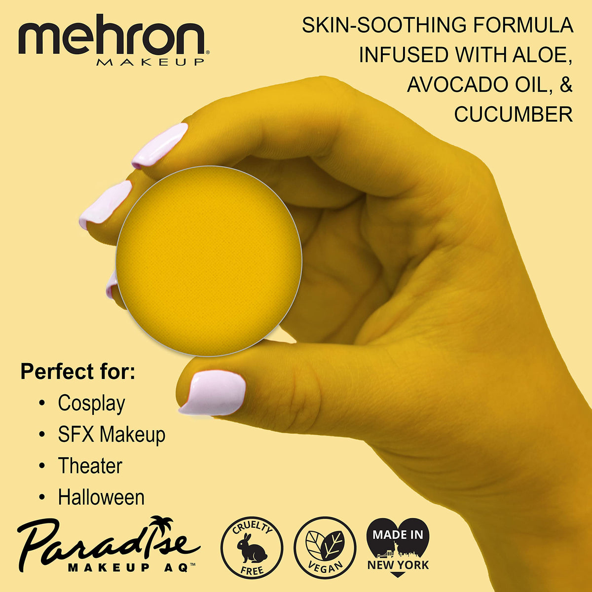 Mehron Makeup Paradise AQ Yellow paint with brush application
