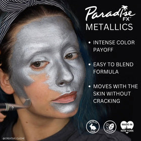 Mehron Makeup Paradise FX Metallic Silver Face Paint application on skin