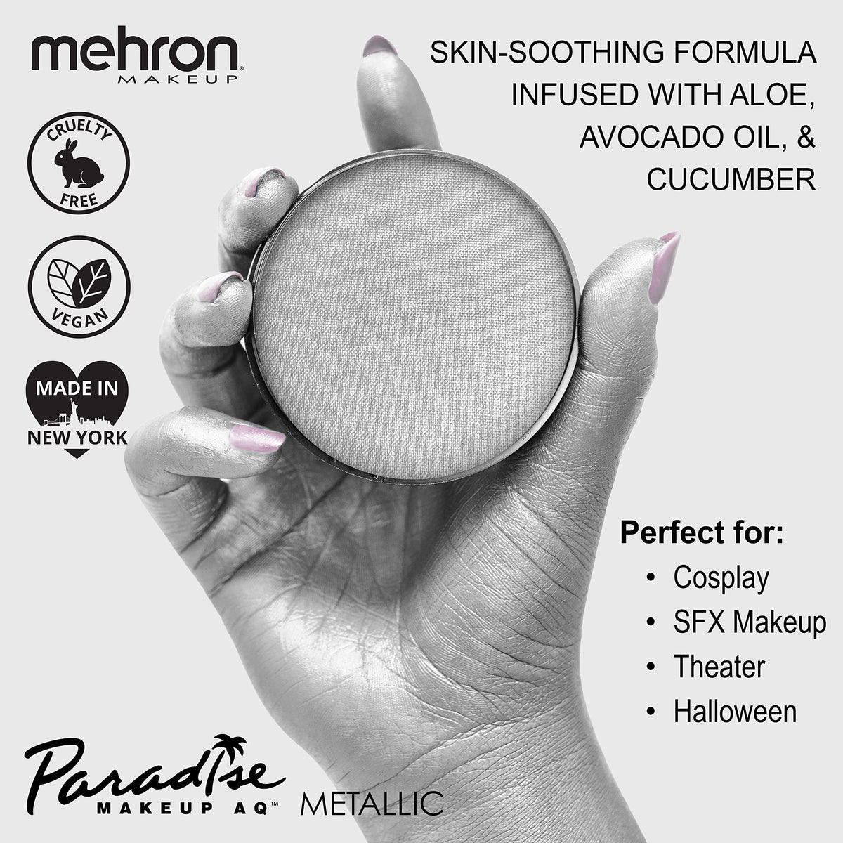 Mehron Makeup Paradise FX Metallic Silver Face Paint swatch