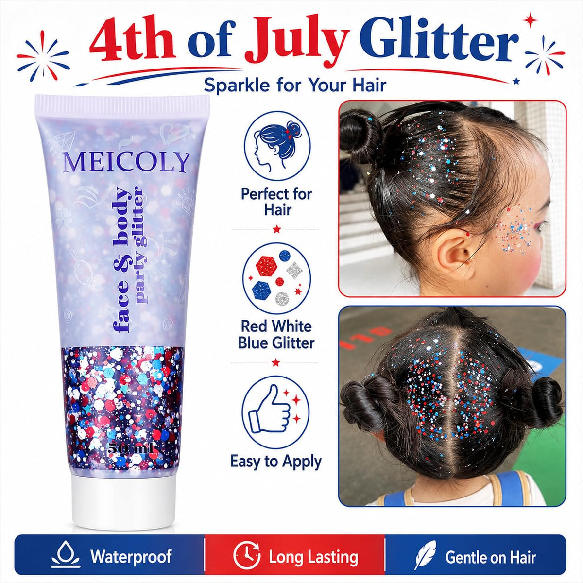 MEICOLY 250g Patriotic Body Glitter in packaging