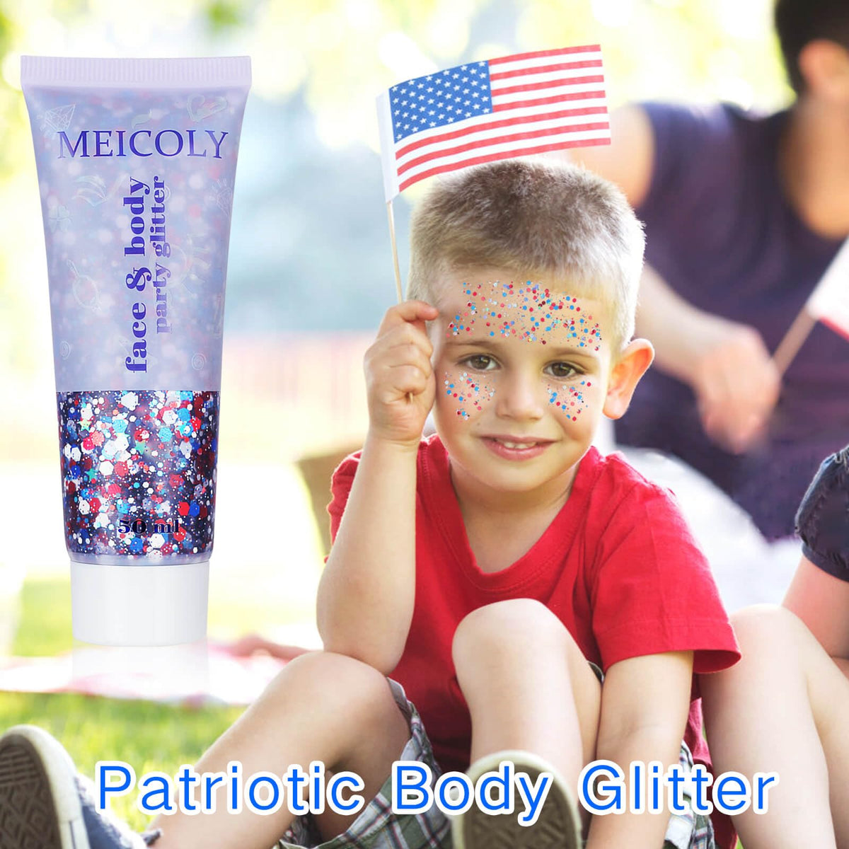 MEICOLY 250g Patriotic Body Glitter on festive outfit