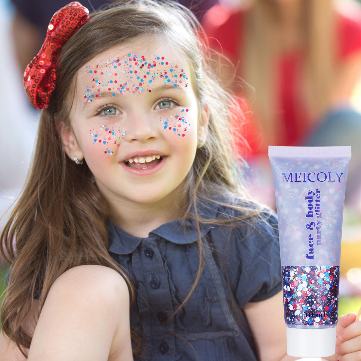 MEICOLY 250g Patriotic Body Glitter on lips
