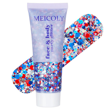 MEICOLY 250g Patriotic Body Glitter red white and blue front view