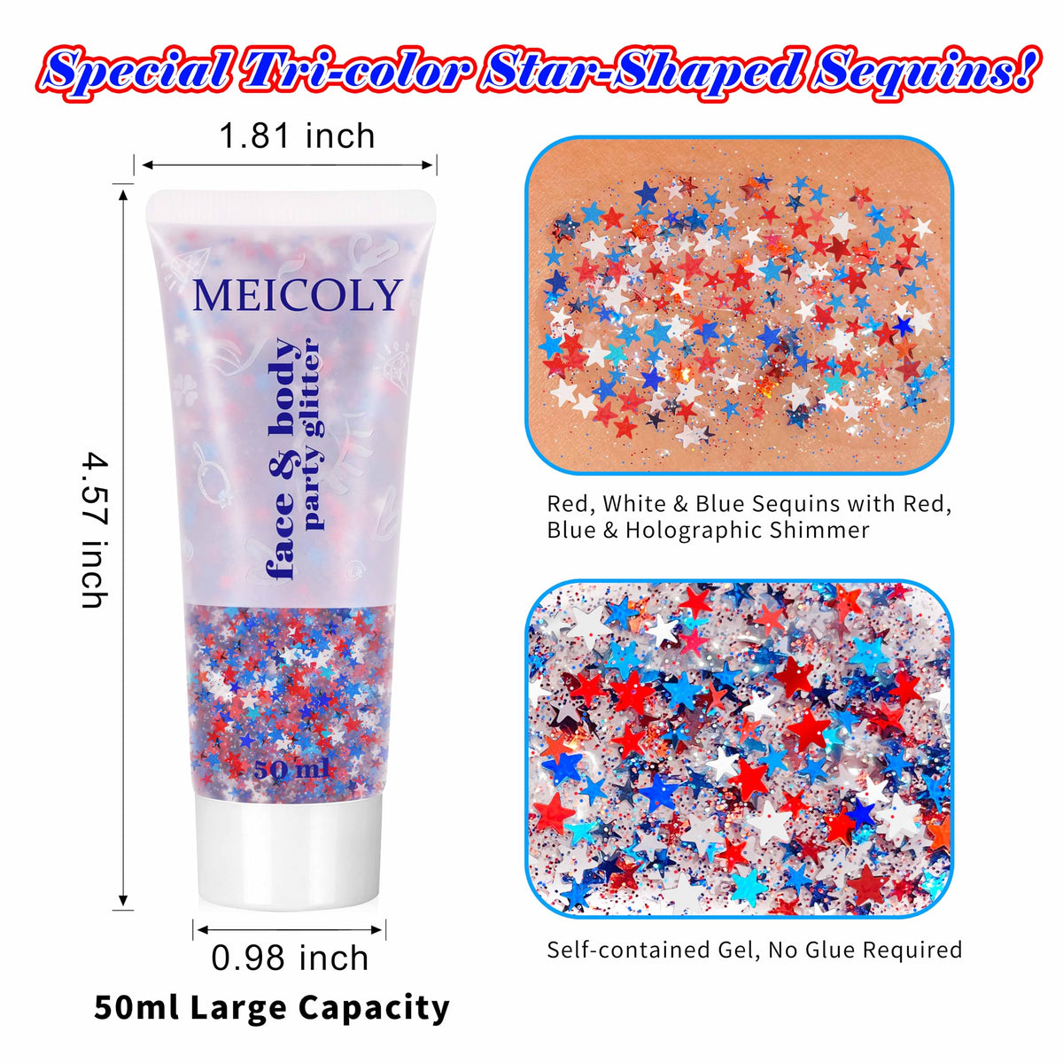 MEICOLY body glitter packaging with star shaped sequins