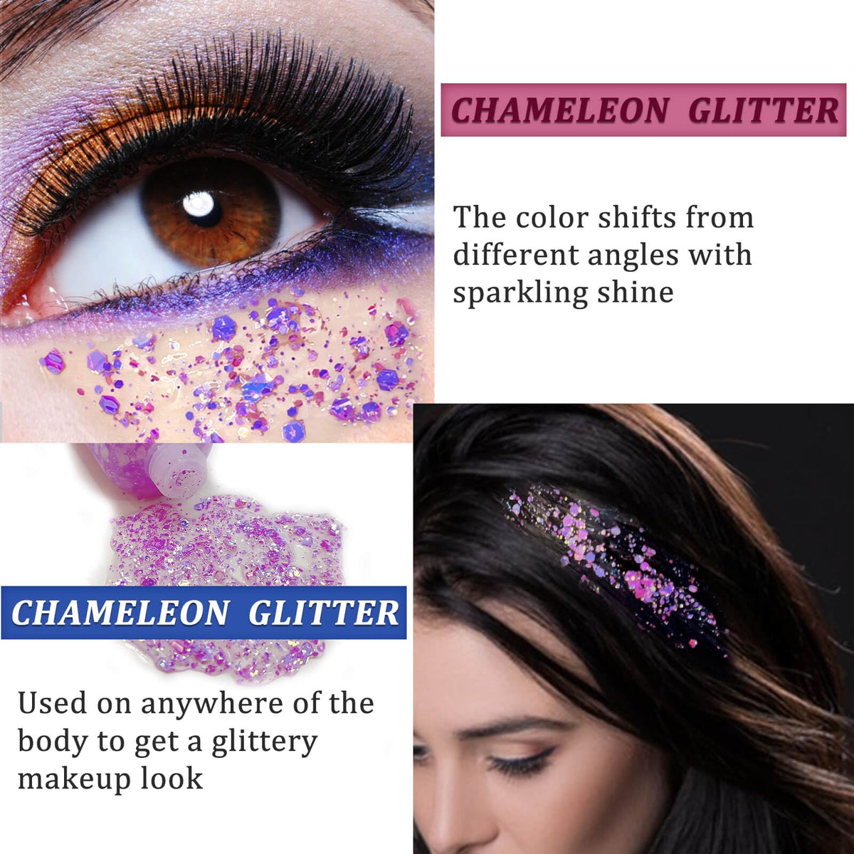 MEICOLY Chameleon Body Glitter applied on skin