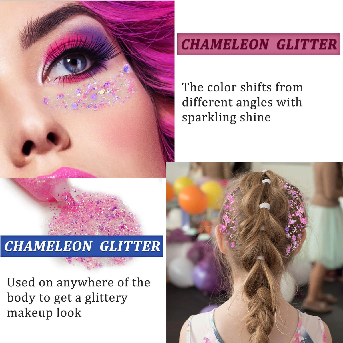 MEICOLY Chameleon Body Glitter Gel applied on skin