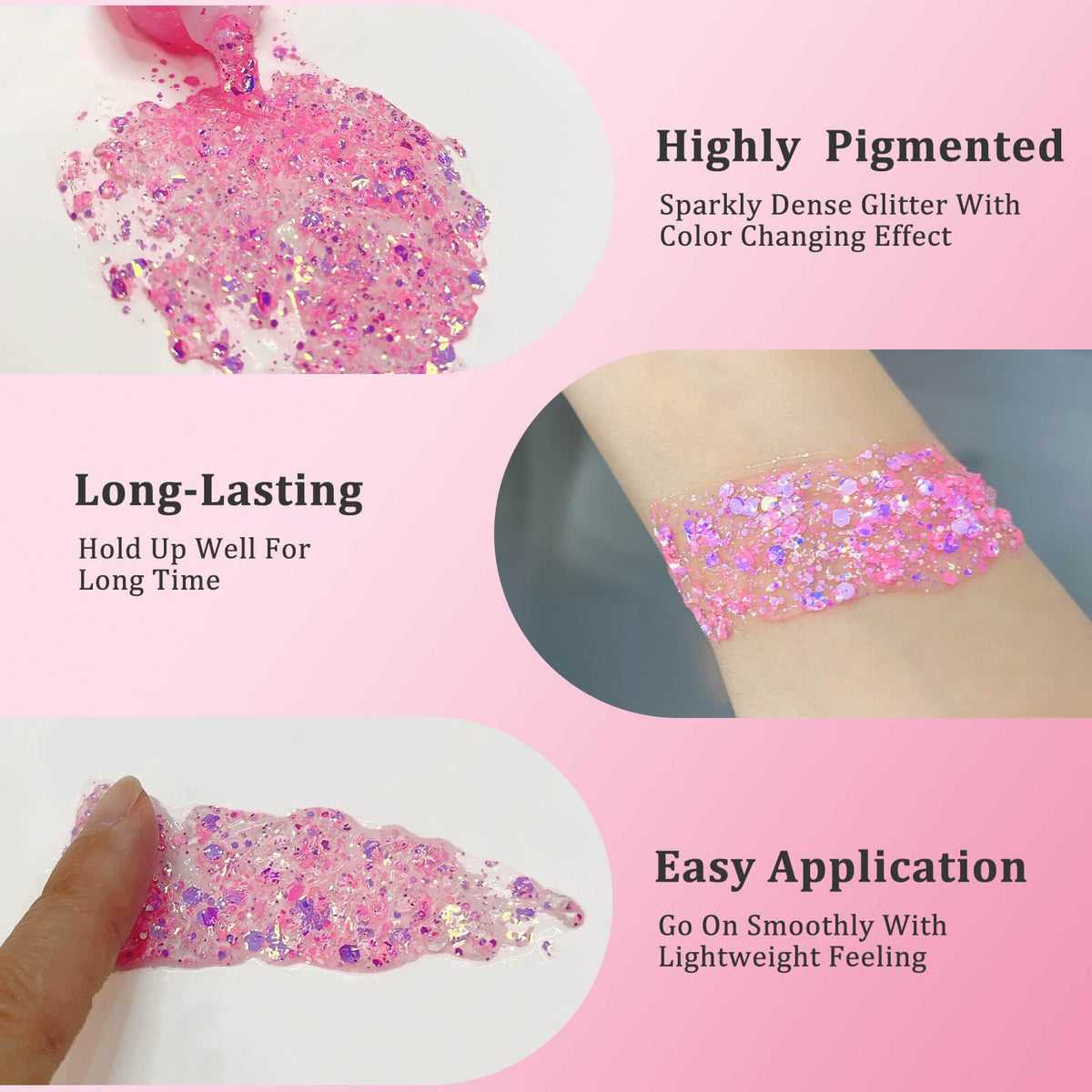 MEICOLY Chameleon Body Glitter Gel in use at a festival