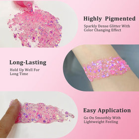 MEICOLY Chameleon Body Glitter Gel in use at a festival