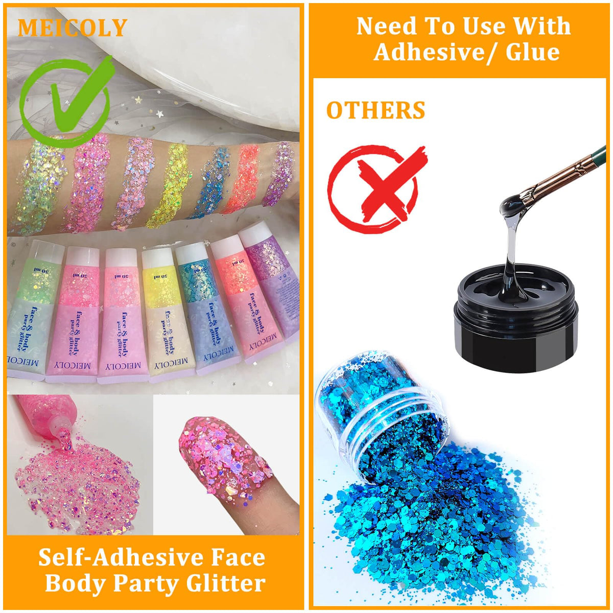 MEICOLY Chameleon Body Glitter Gel tube with cap open