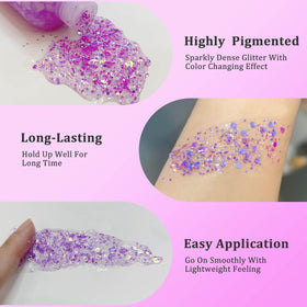 MEICOLY Chameleon Body Glitter in a festival setting