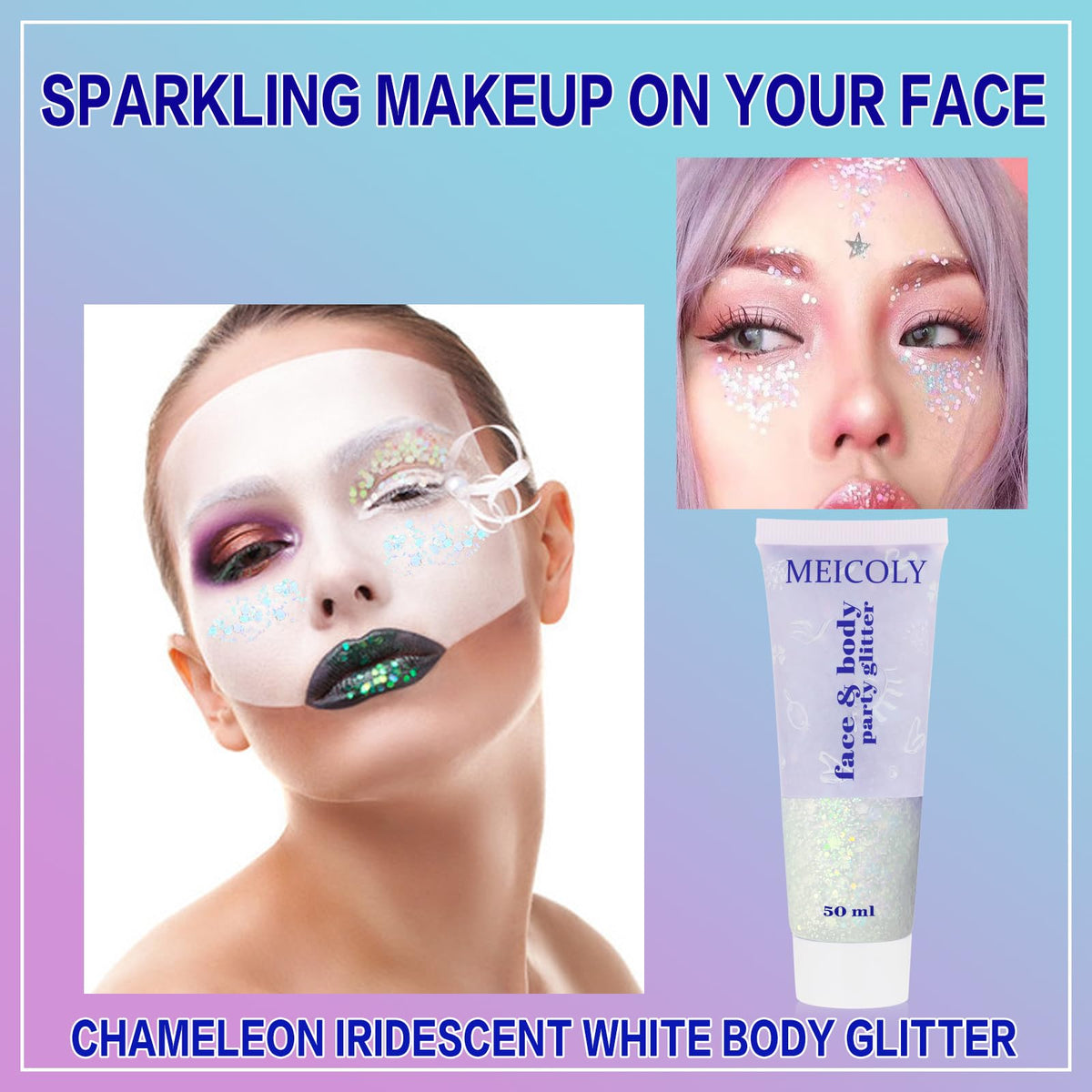 MEICOLY Chameleon Glitter used in festival makeup
