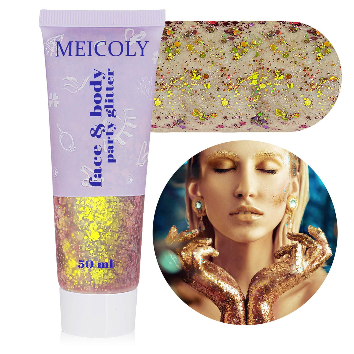 MEICOLY Chameleon Gold Body Glitter tube front view