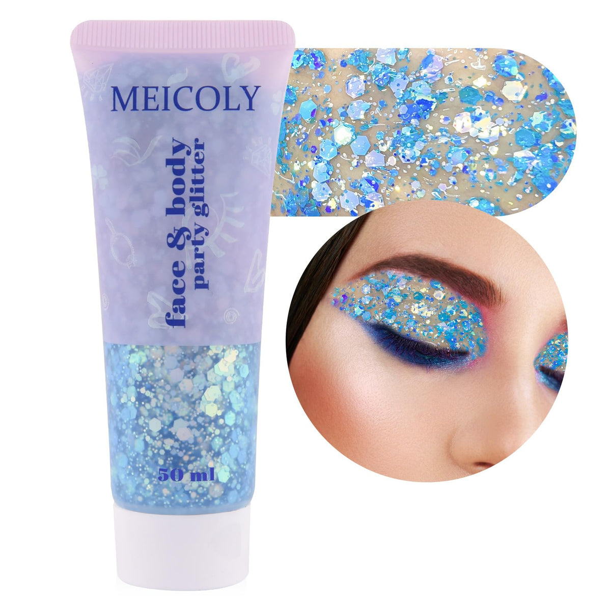 MEICOLY Chameleon Mermaid Blue Body Glitter tube front view