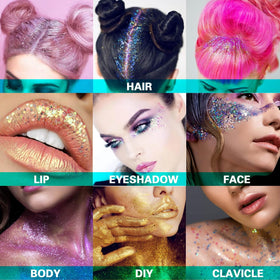 MEICOLY Chameleon Purple Body Glitter displayed with accessories