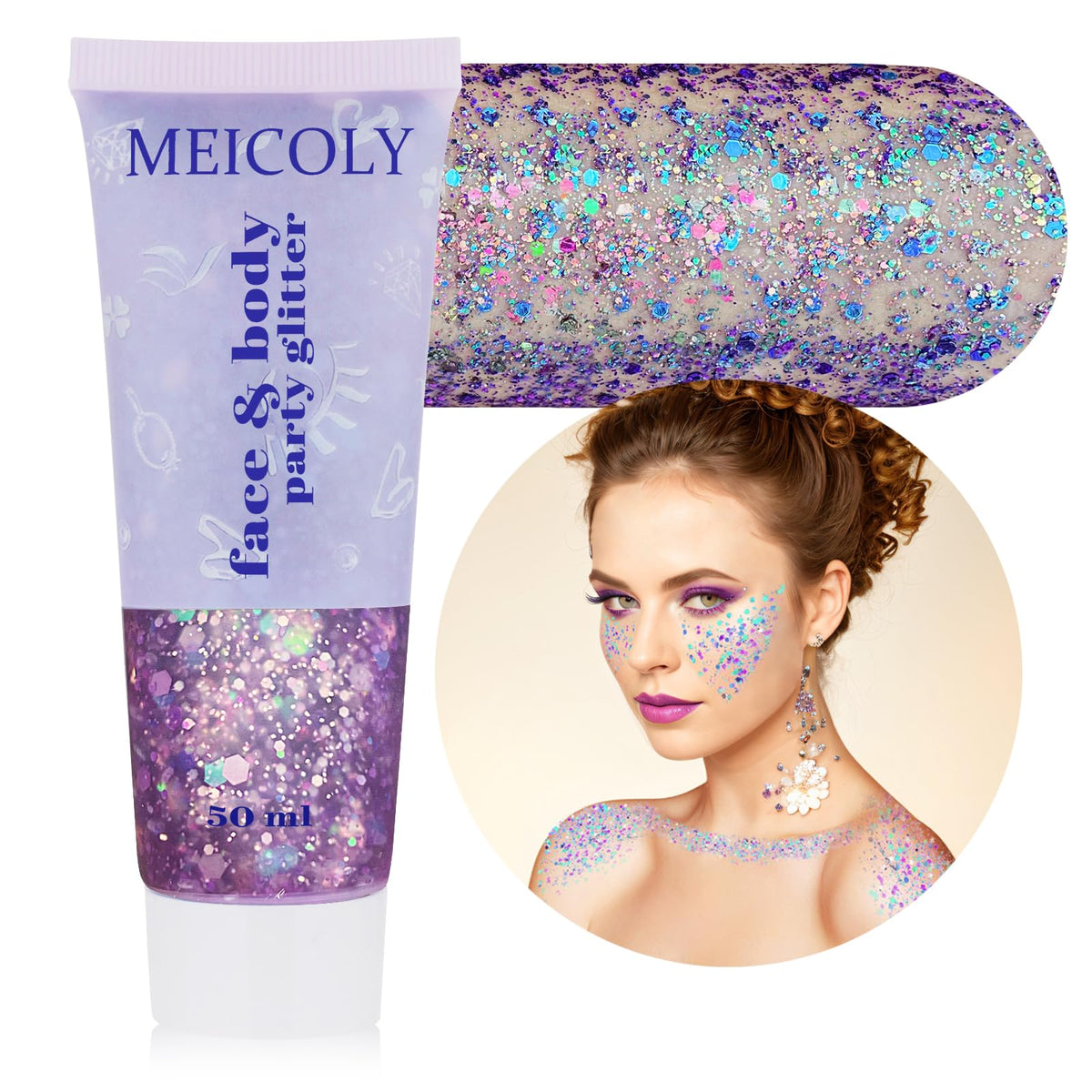 MEICOLY Chameleon Purple Body Glitter tube front view