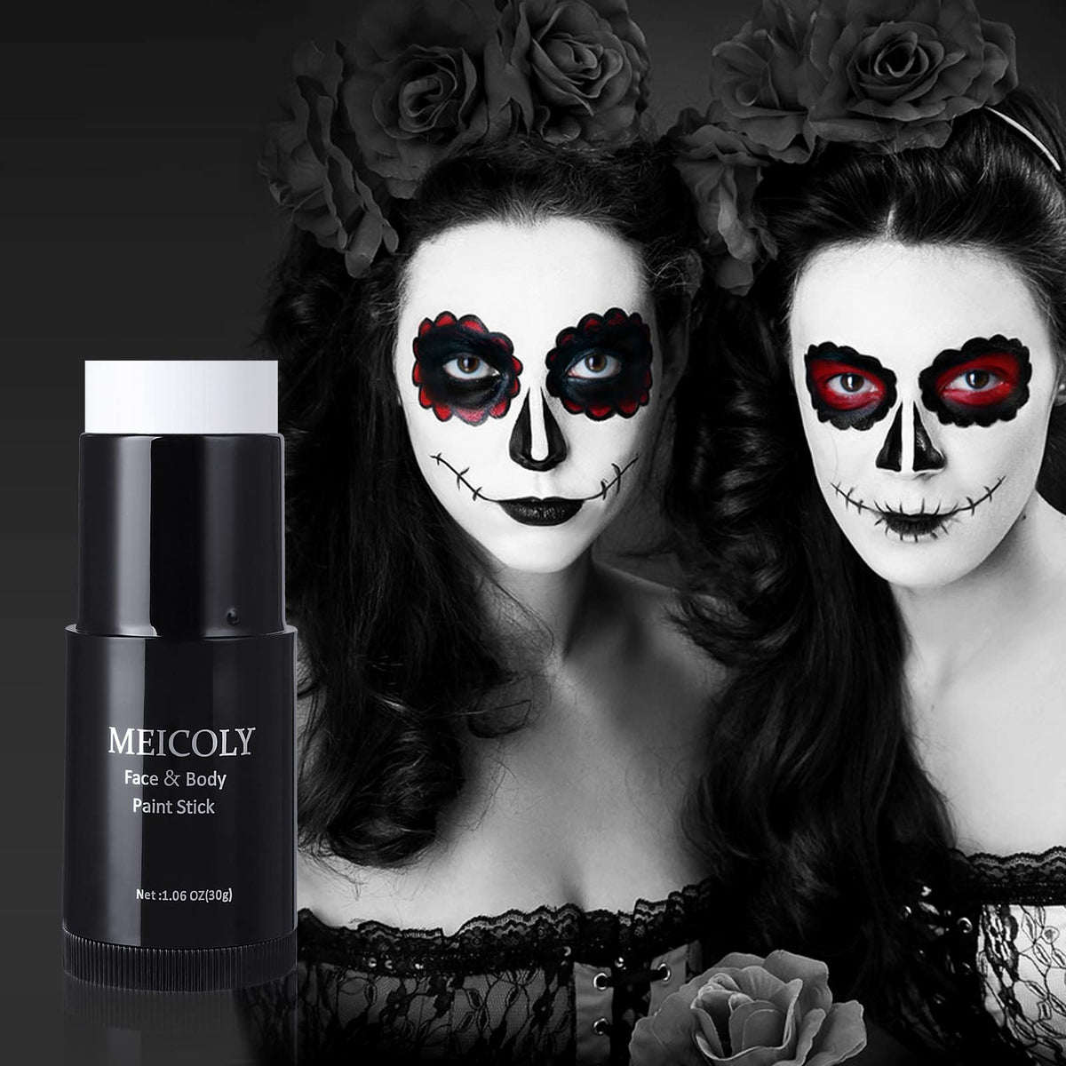 MEICOLY Clown White Face Body Paint Stick in use for Halloween makeup