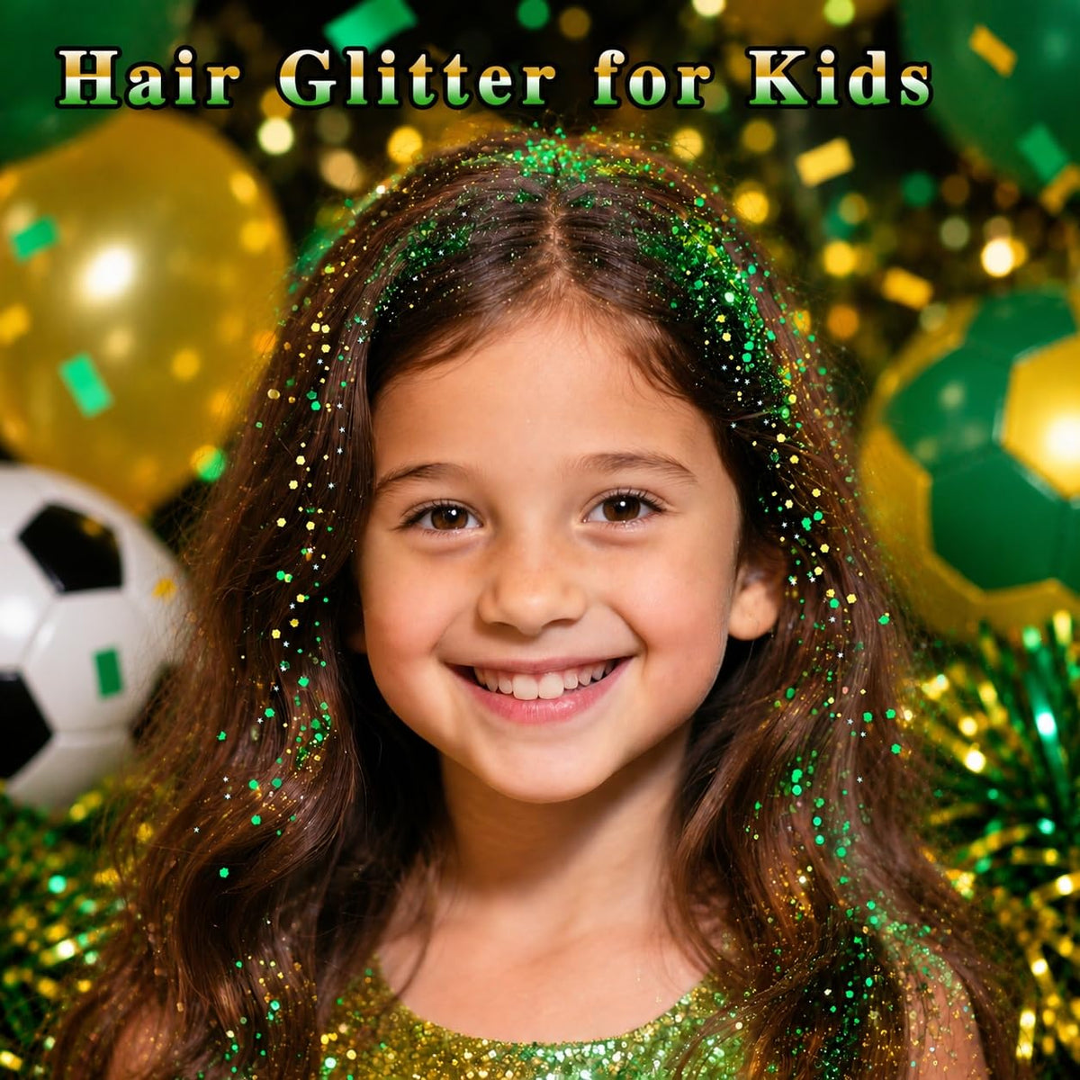 MEICOLY Green and Yellow Hair Glitter applied on face